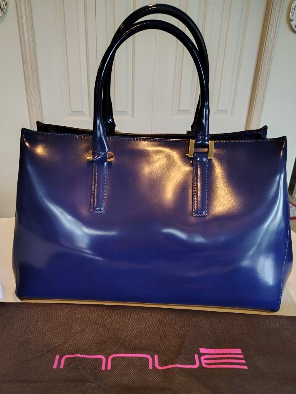 Innue Glossy-blue Leather Tote - Made in Italy